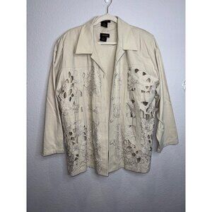 Bala Bala 100% Silk Beige Top And Floral Cutwork Jacket Set XL Set vintage